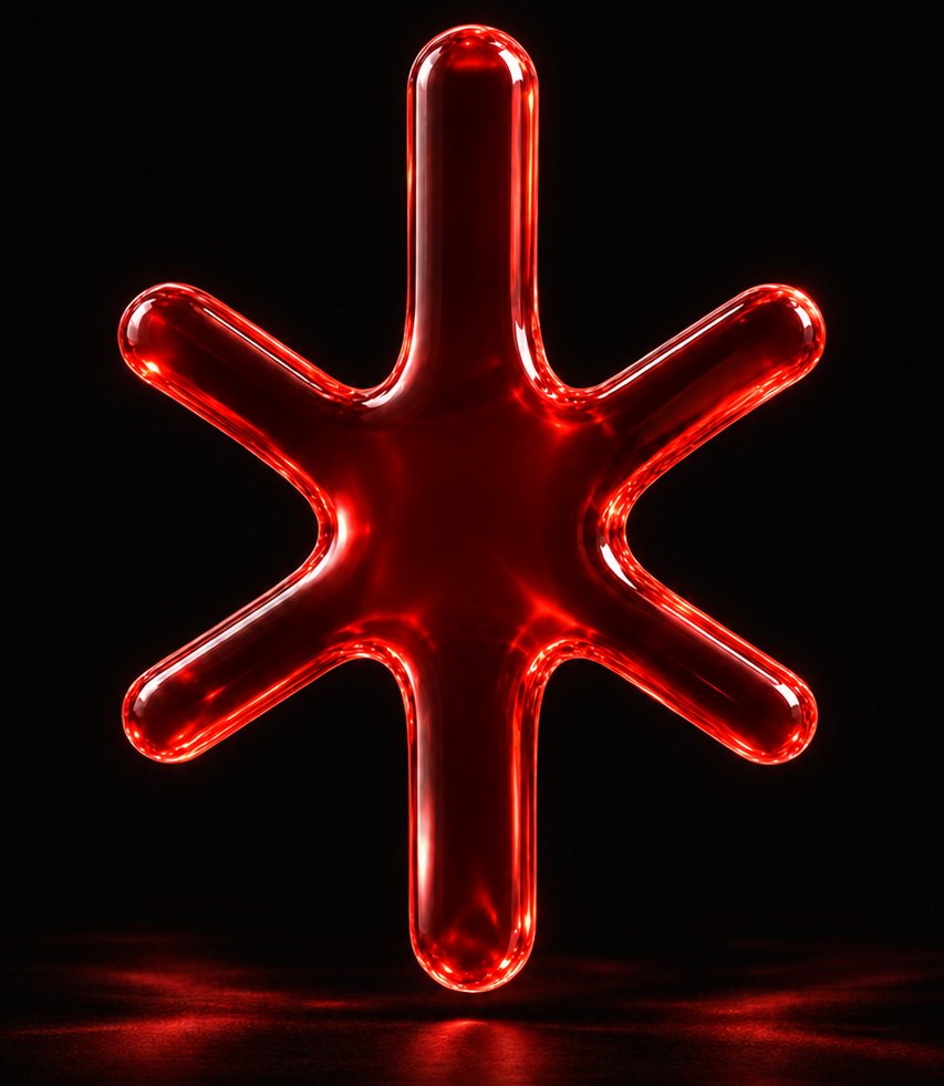 Símbolo de Astro: estrella de seis rayos en acabado de vidrio rojo